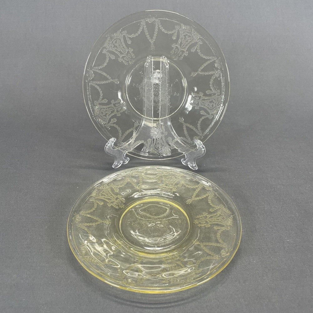 Anchor Hocking Cameo Ballerina Yellow Bread Dessert Plates 6" Vintage Set of 2
